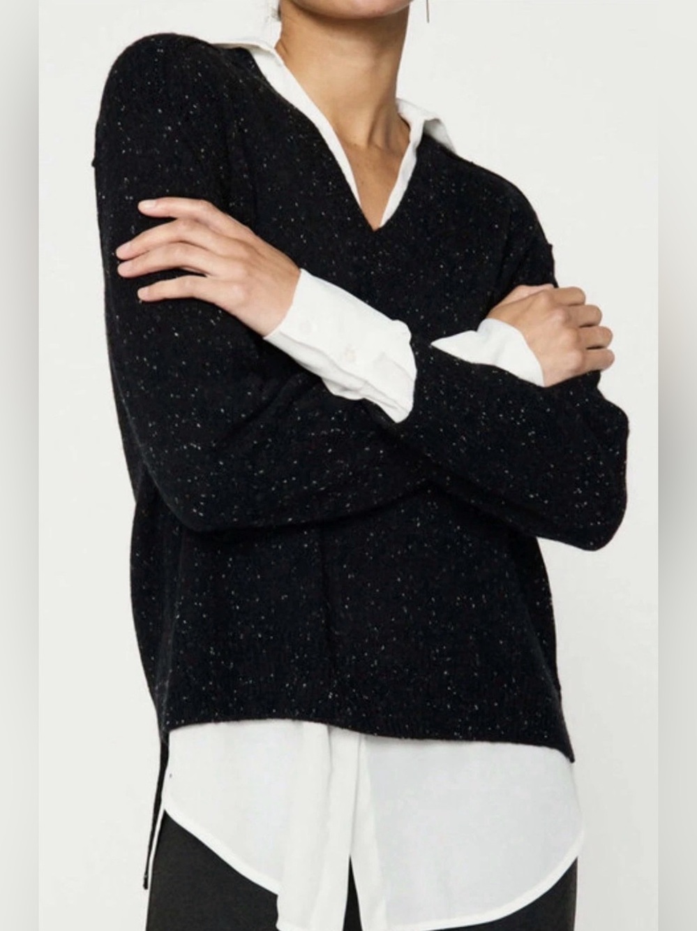 Brochu Walker The Looker Layered V-Neck Cashmere/Wool Blend Sweater In Black-M